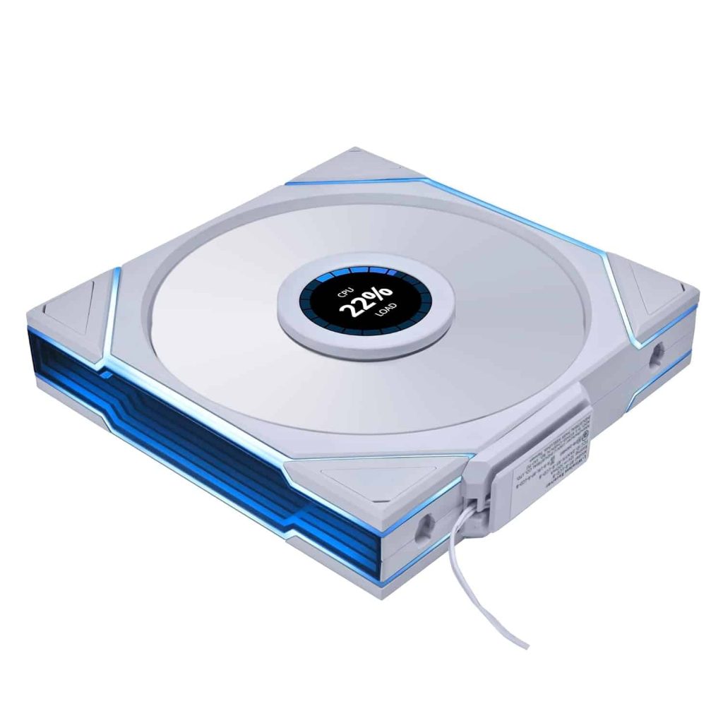 LIAN LI UNI FAN TL LCD Wireless 140mm ARGB PWM Fan, Reverse Blade, White