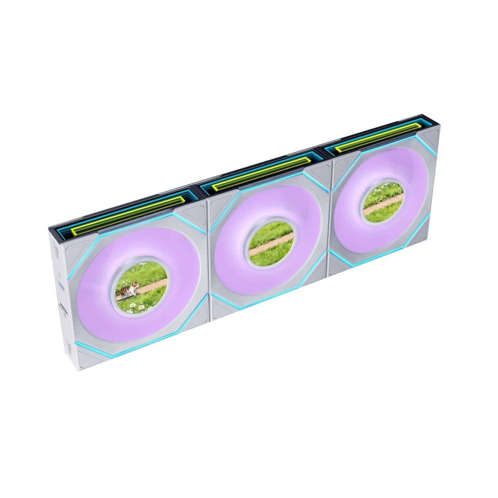Lian Li UNI FAN SL-INF LCD Flex 120mm ARGB Fan – Normal Blade, Infinity Mirror, 1.6″ LCD Screen, 3-Pack, Controller included, White (12SLIND1F3W)