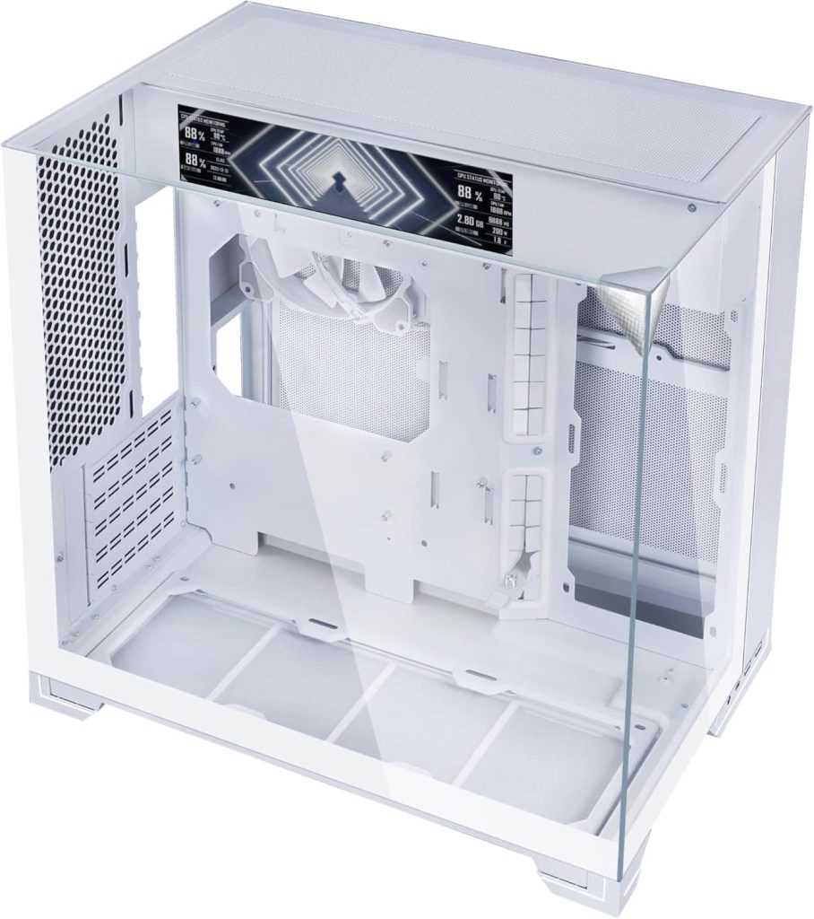 Lian Li O11 Vision-M Digital mATX Case, 9.2″ LCD, 140mm Fan – White