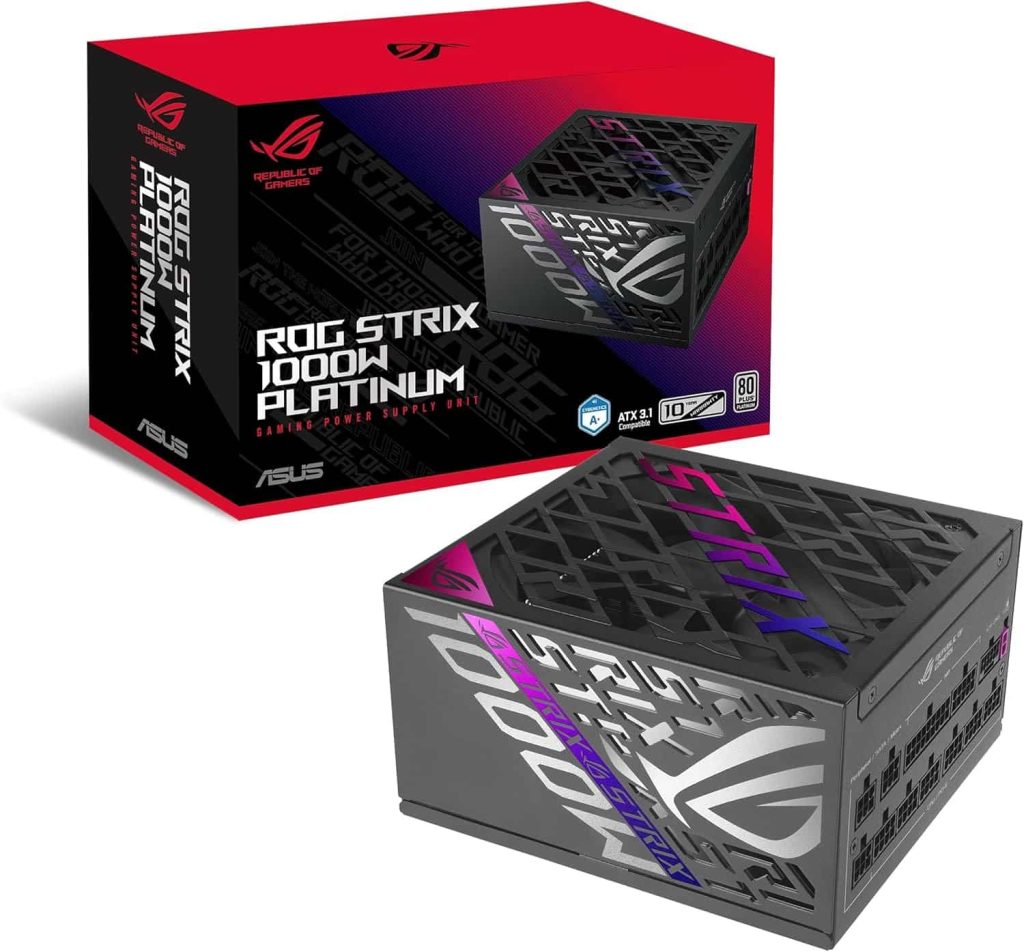 ASUS ROG Strix 1000W Platinum Power Supply – Fully Modular, 80 PLUS Platinum, ATX 3.1, 12V-2×6, Cybenetics Lambda A+, GaN MOSFET, GPU-First Intelligent Voltage Stabilizer, 10-Year Warranty